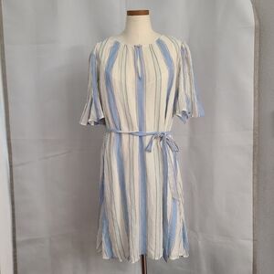 Loft XL Blue White Stripe Gauze Lightweight Coastal Beach Cruise Vacation Dress